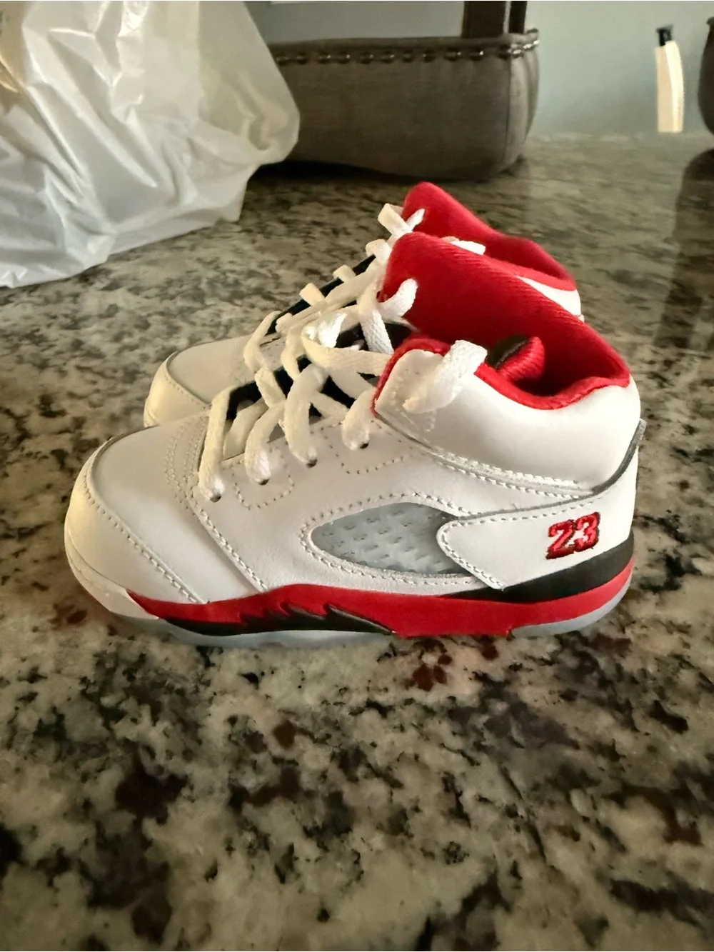 Nike Kids White and Red High-Top Sneakers